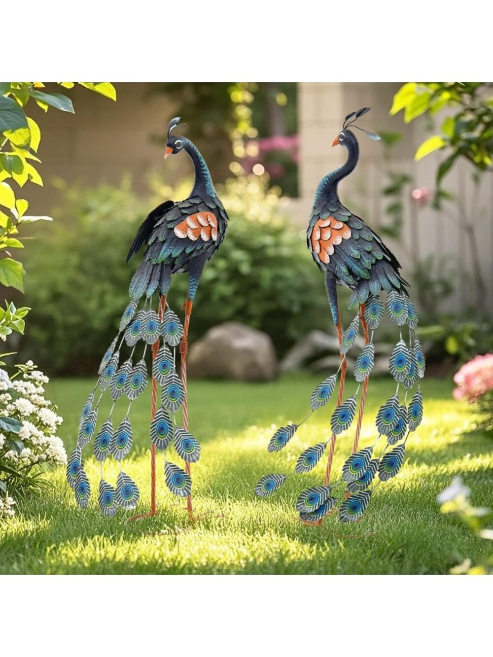 Handmade 38" Metal Peacock Garden Statue, Unique Outdoor Decor, Art Sculpture